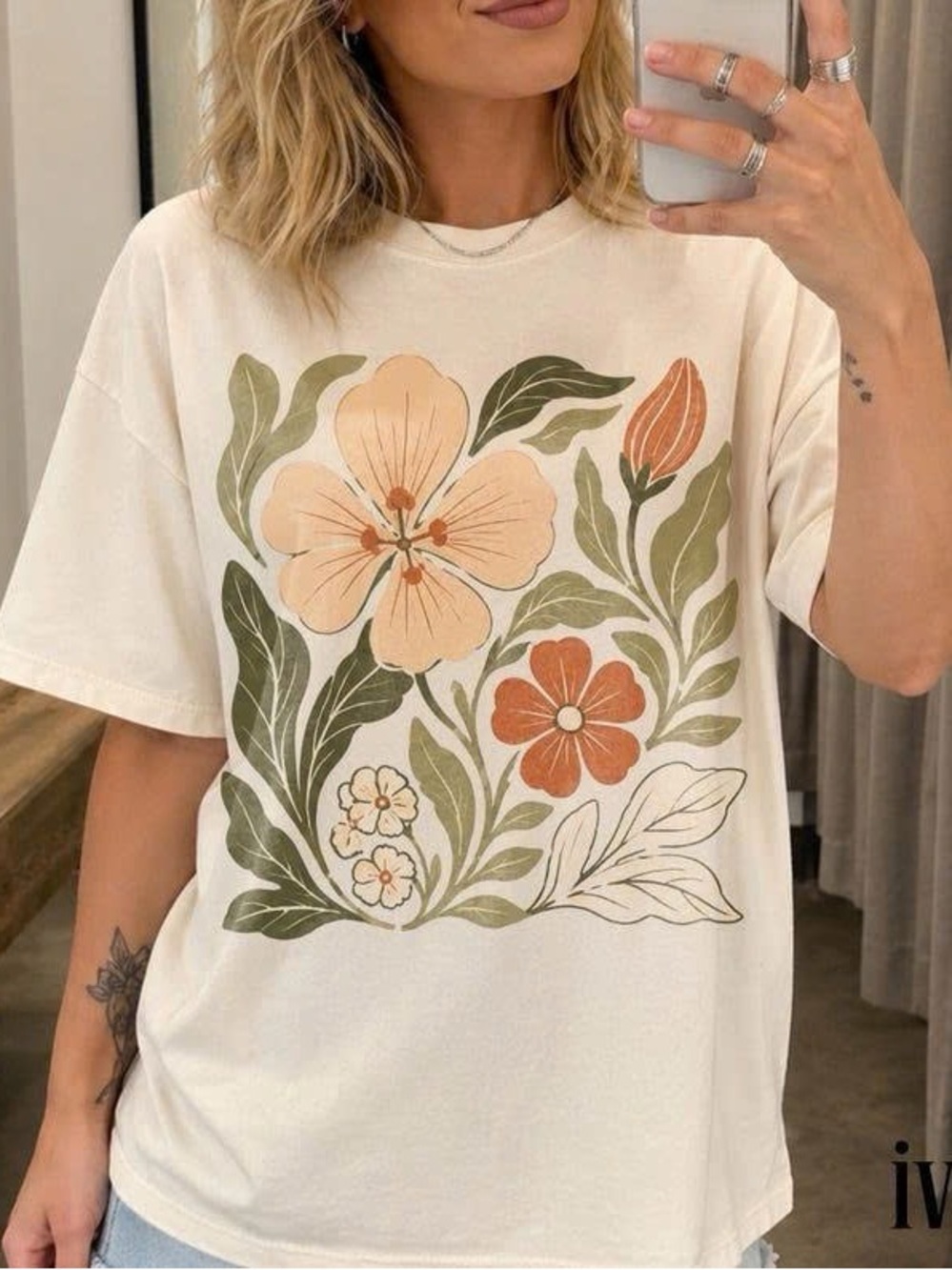 Floral Graphic Tee - White Floral Women’s Top
